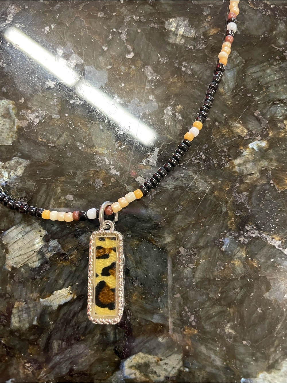 Beaded Leopard Print Pendant Necklace - Women's Jewelry